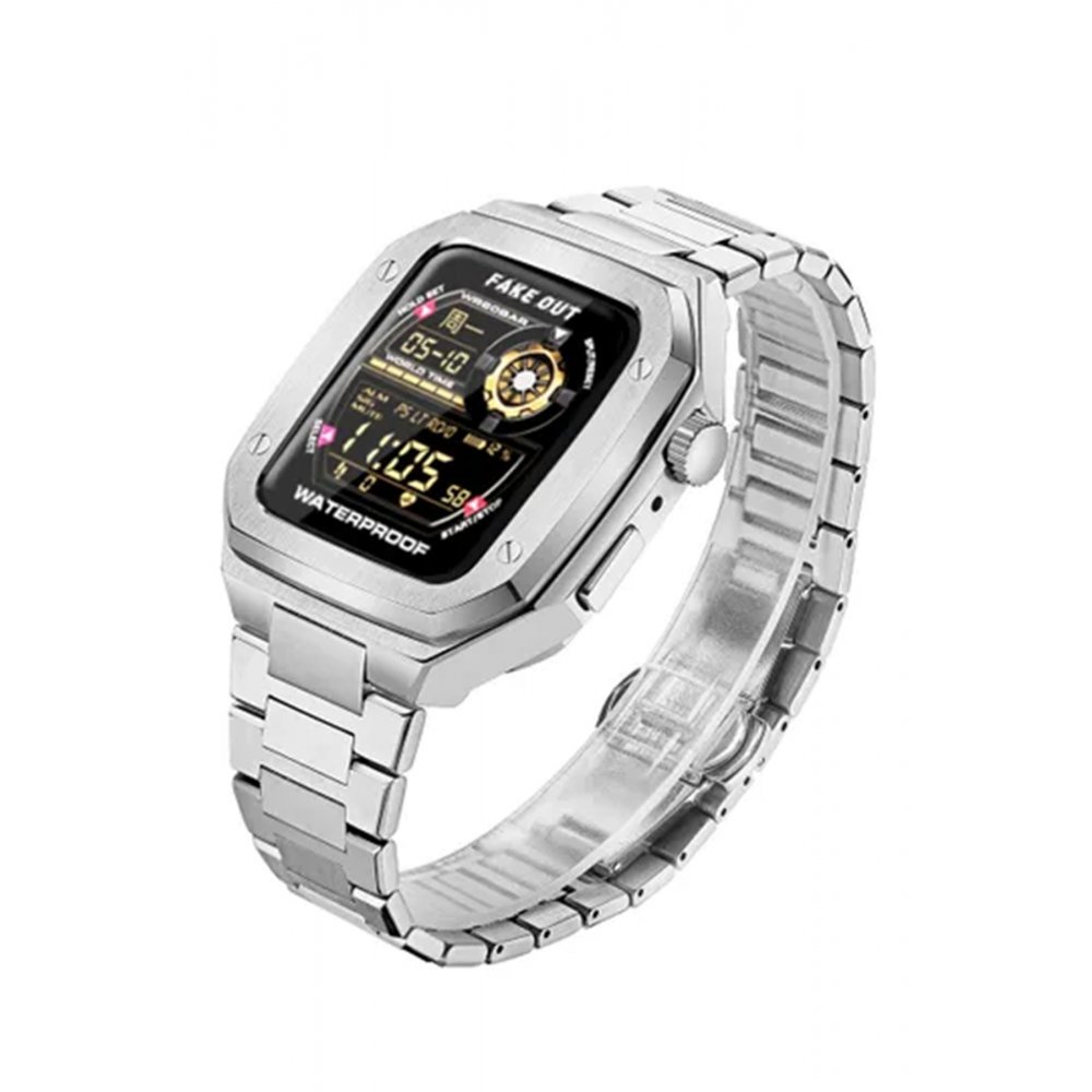Newface Apple Watch 44mm Metal Petek Kasalı Kordon - Gold
