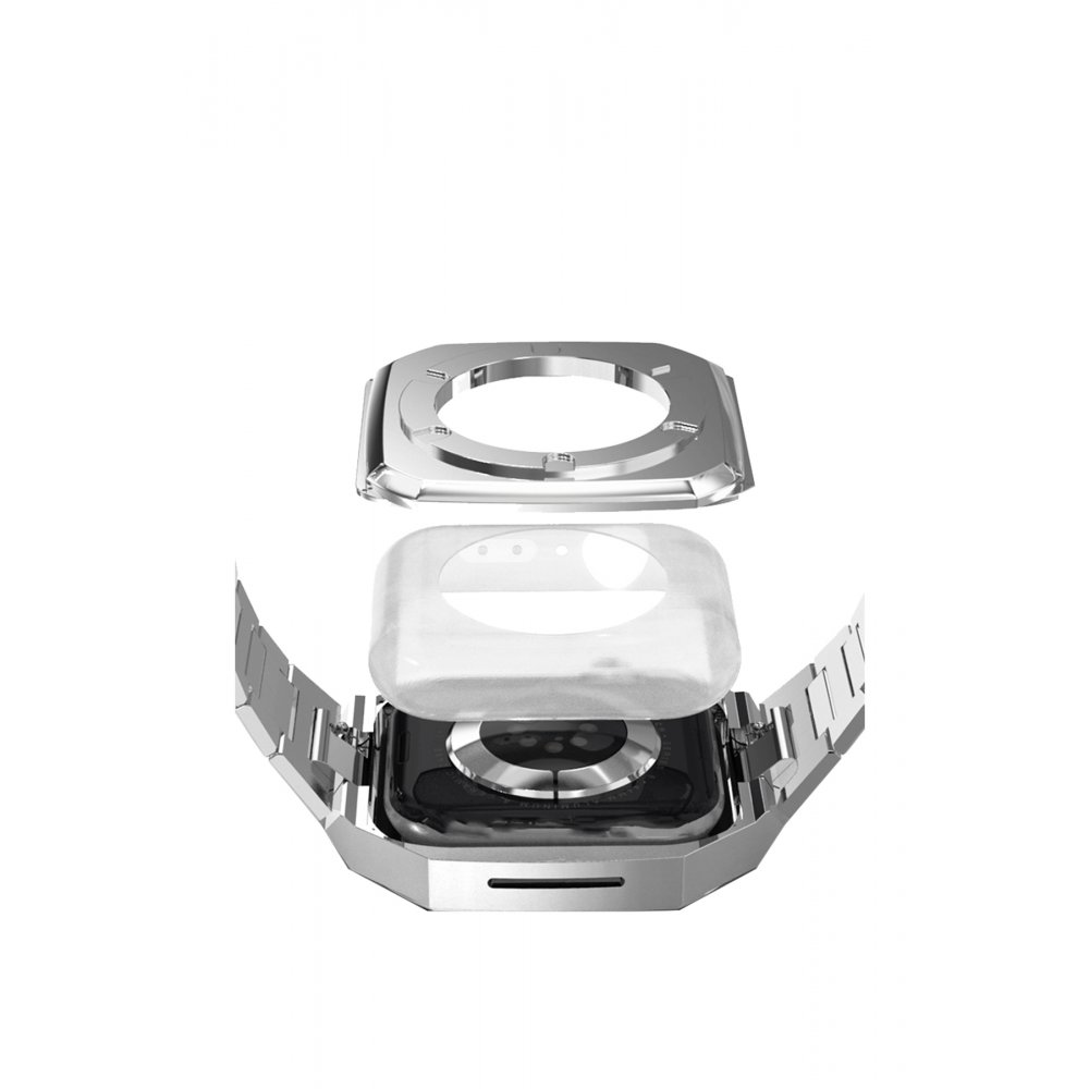 Newface Apple Watch 45mm Metal Petek Kasalı Kordon - Gümüş