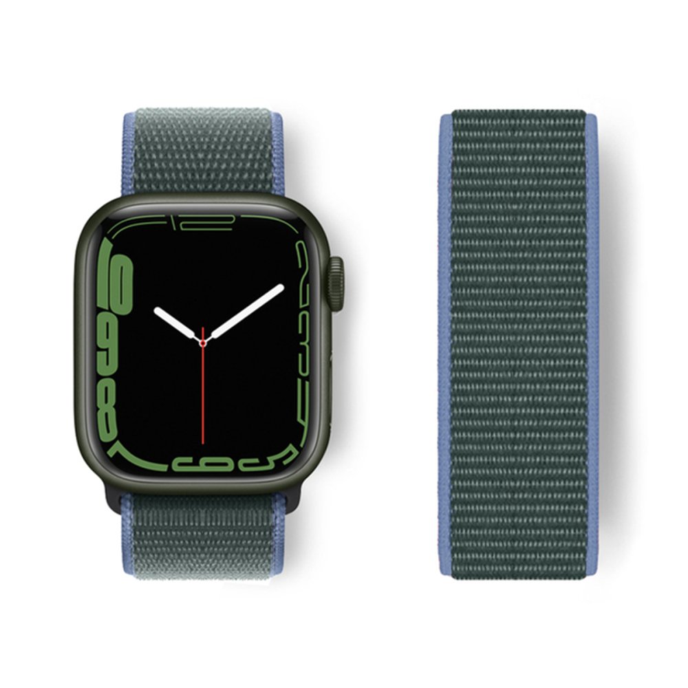 Newface Apple Watch Ultra 49mm Hasırlı Cırtcırtlı Kordon - Mavi-Yeşil