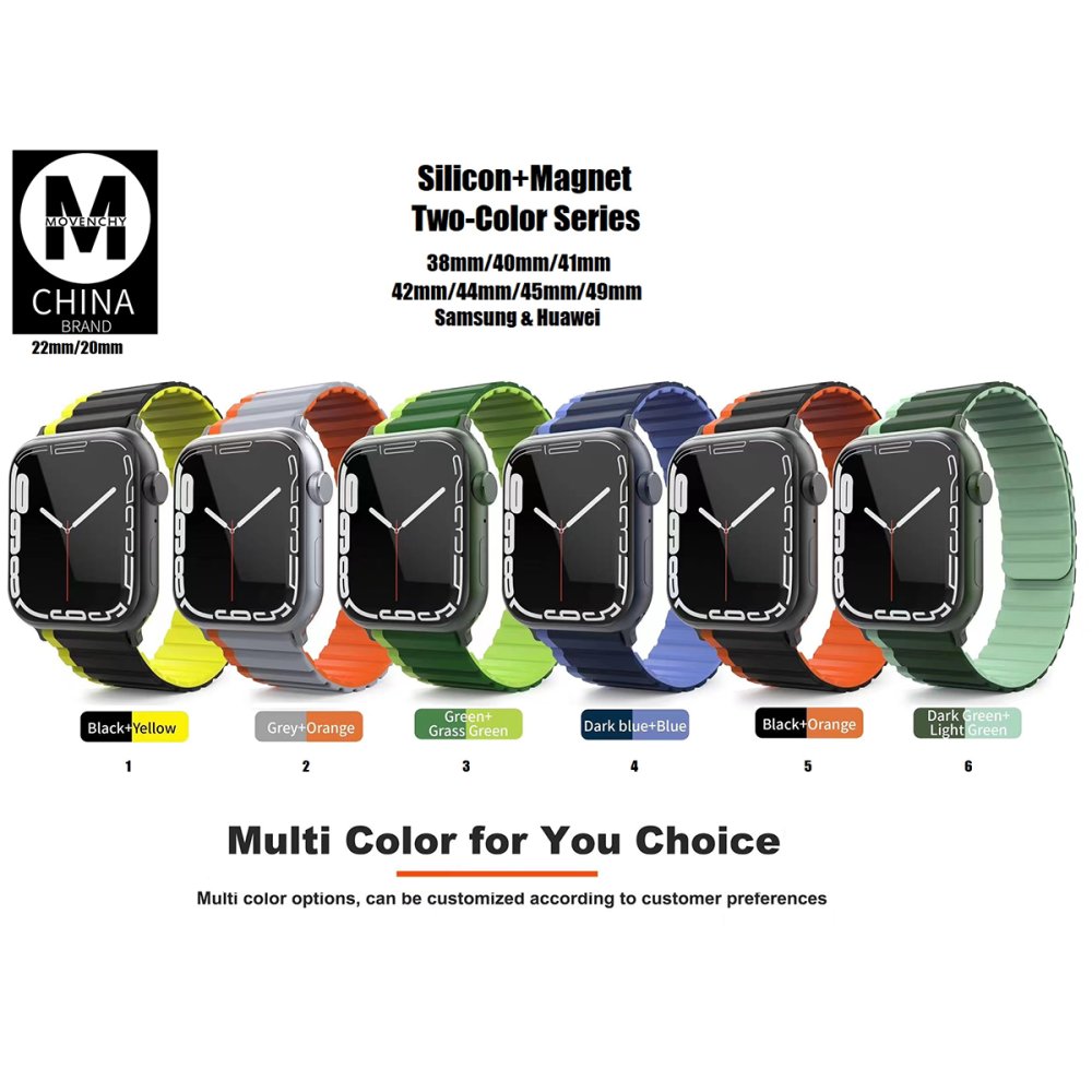 Movenchy Apple Watch Ultra 49mm MO-WB1 Çift Renk Mıknatıslı Silikon Kordon - Siyah-Turuncu