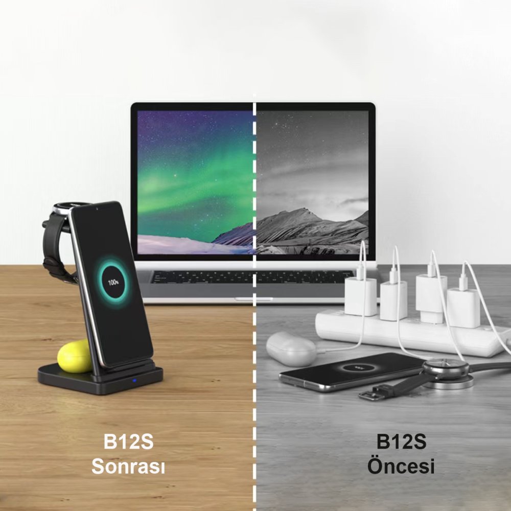 Newface B12S Samsung Kablosuz Şarj Masaüstü Set - Siyah