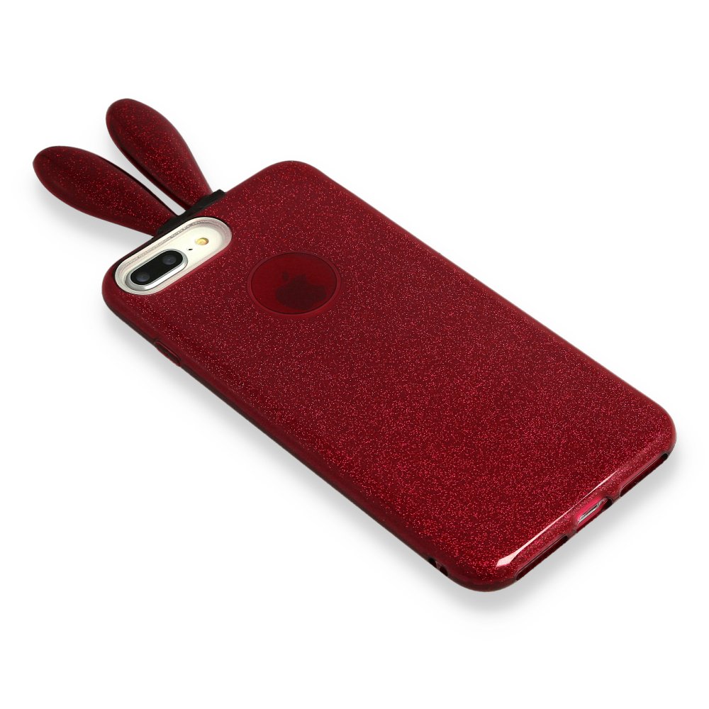 Newface iPhone 8 Kılıf Rabbit Simli Silikon - Bordo