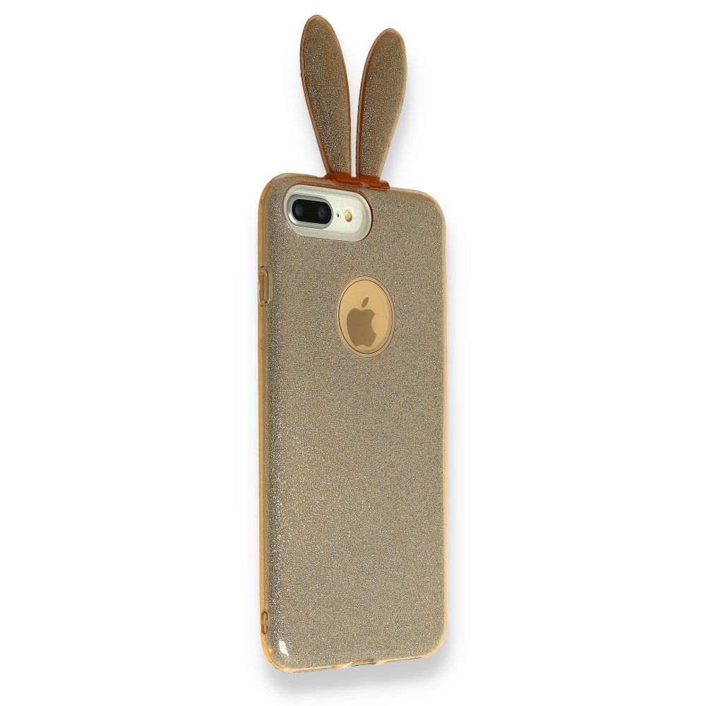 Newface iPhone 8 Plus Kılıf Rabbit Simli Silikon - Gold