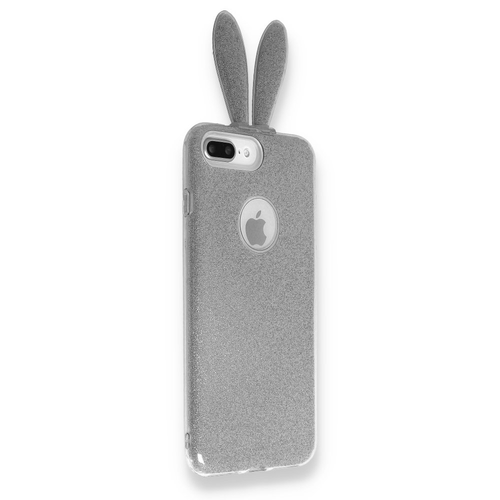 Newface iPhone X Kılıf Rabbit Simli Silikon - Gümüş