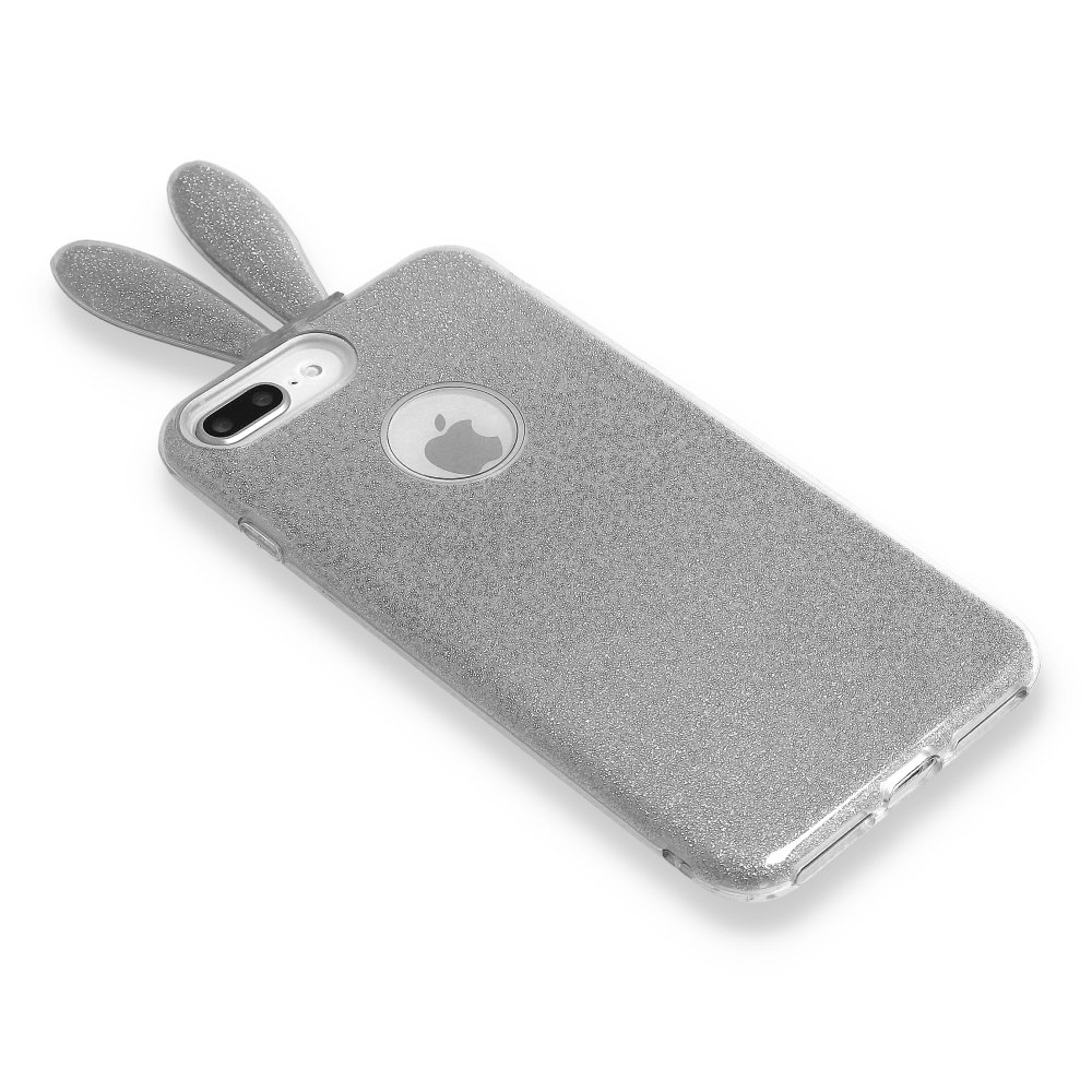 Newface iPhone XS Kılıf Rabbit Simli Silikon - Gümüş