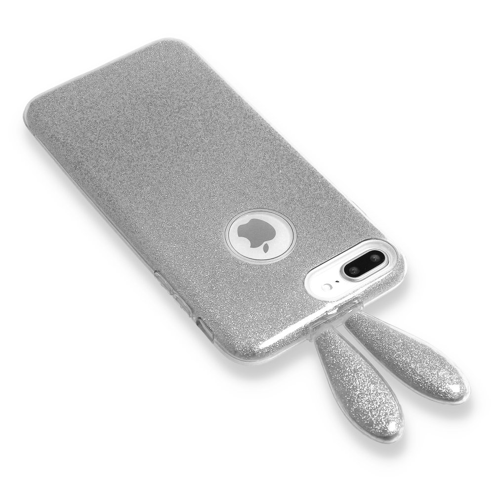 Newface iPhone XS Kılıf Rabbit Simli Silikon - Gümüş