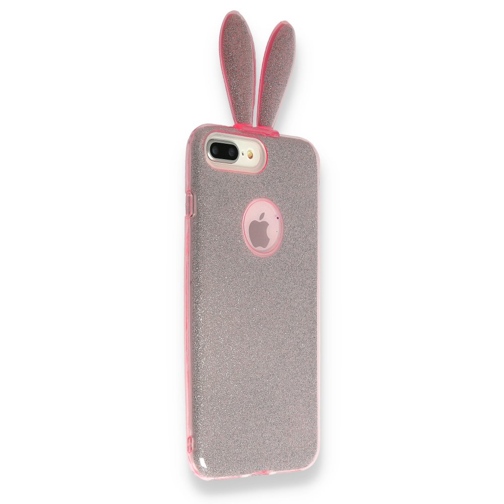 Newface iPhone 7 Kılıf Rabbit Simli Silikon - Pembe