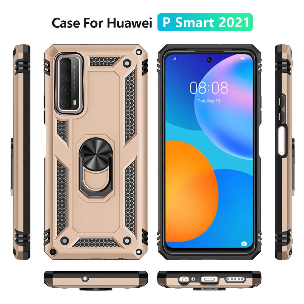 Newface Huawei P Smart 2021 Kılıf Sofya Yüzüklü Silikon Kapak - Gold