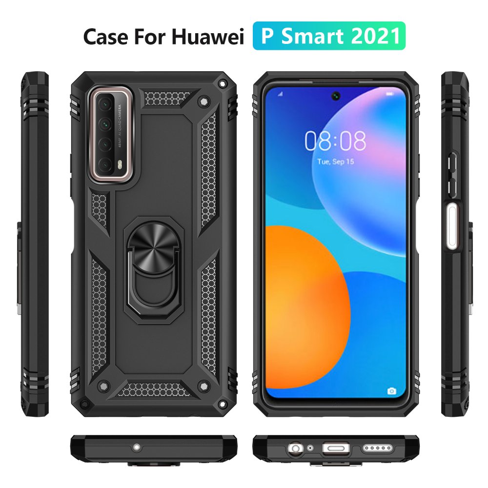 Newface Huawei P Smart 2021 Kılıf Sofya Yüzüklü Silikon Kapak - Siyah