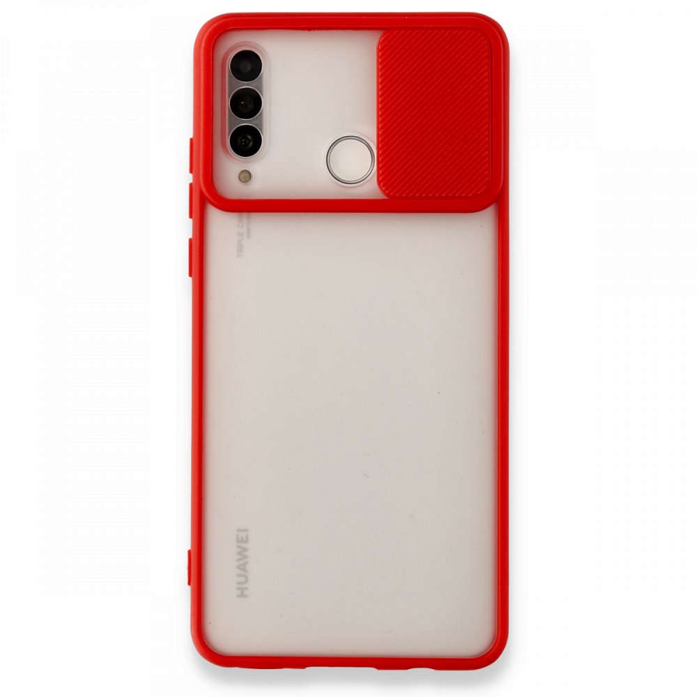 Newface Huawei P30 Lite Kılıf Palm Buzlu Kamera Sürgülü Silikon - Kırmızı