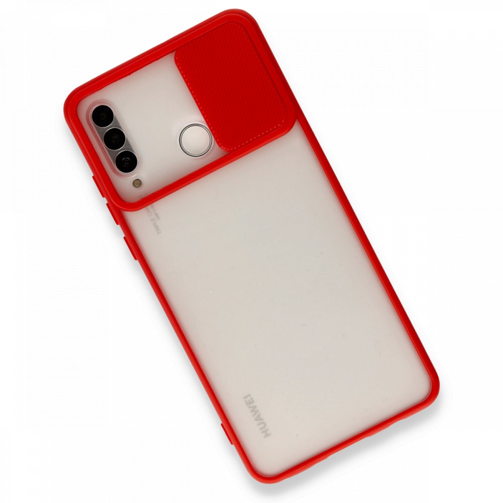 Newface Huawei P30 Lite Kılıf Palm Buzlu Kamera Sürgülü Silikon - Kırmızı