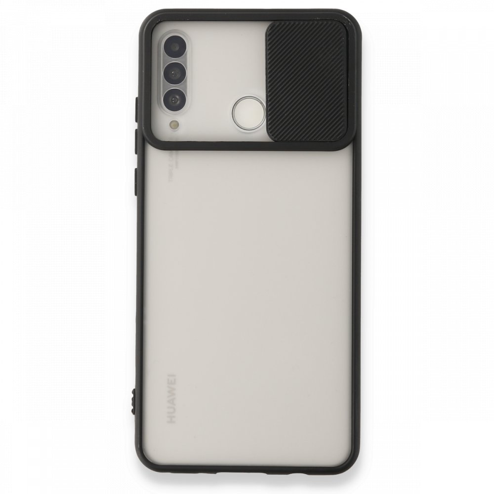 Newface Huawei P30 Lite Kılıf Palm Buzlu Kamera Sürgülü Silikon - Siyah