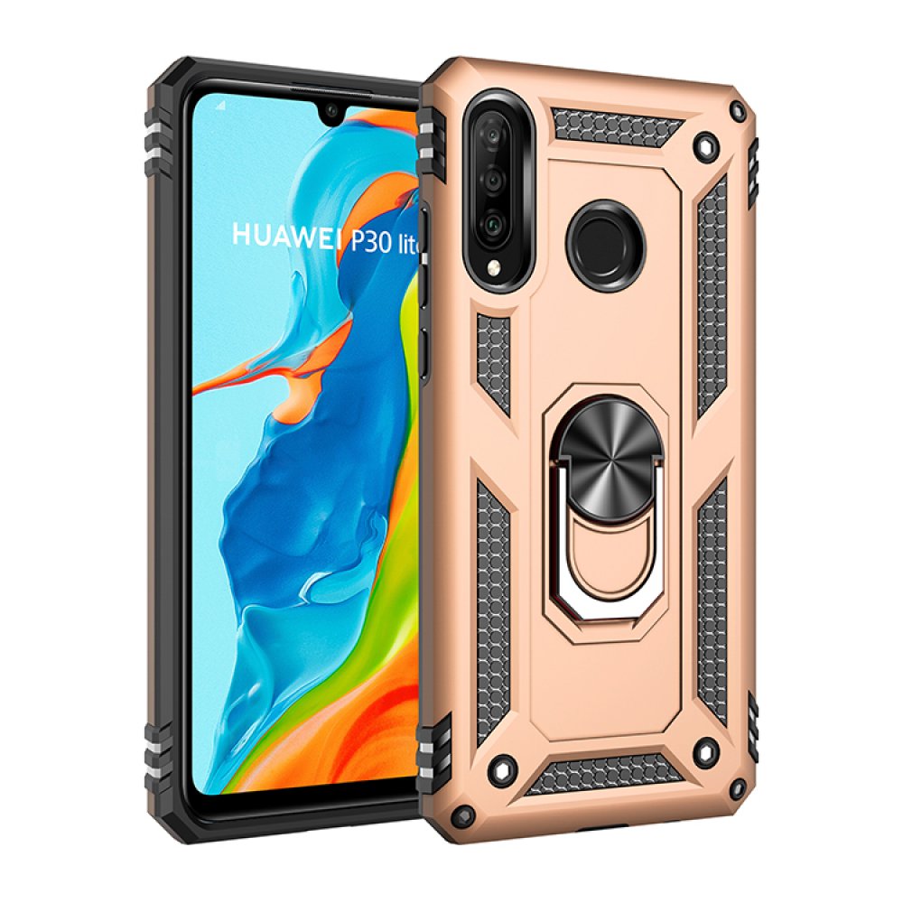 Newface Huawei P30 Lite Kılıf Sofya Yüzüklü Silikon Kapak - Gold