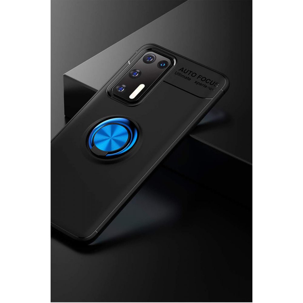 Newface Huawei P40 Kılıf Range Yüzüklü Silikon - Siyah-Mavi