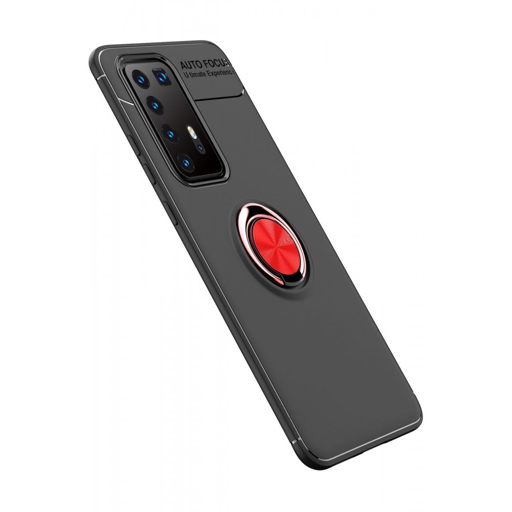 Newface Huawei P40 Pro Kılıf Range Yüzüklü Silikon - Siyah-Kırmızı