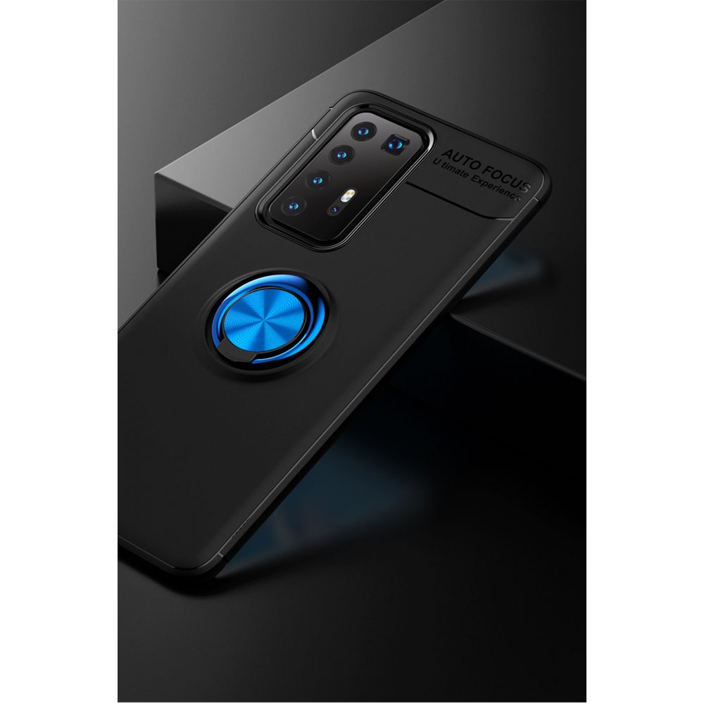 Newface Huawei P40 Pro Kılıf Range Yüzüklü Silikon - Siyah-Mavi