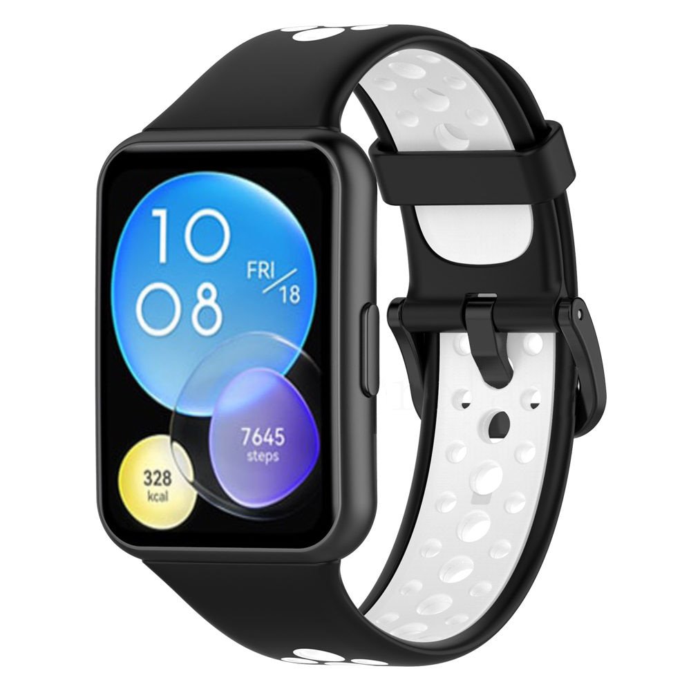 Newface Huawei Watch Fit 2 Spor Delikli Kordon - Siyah-Beyaz