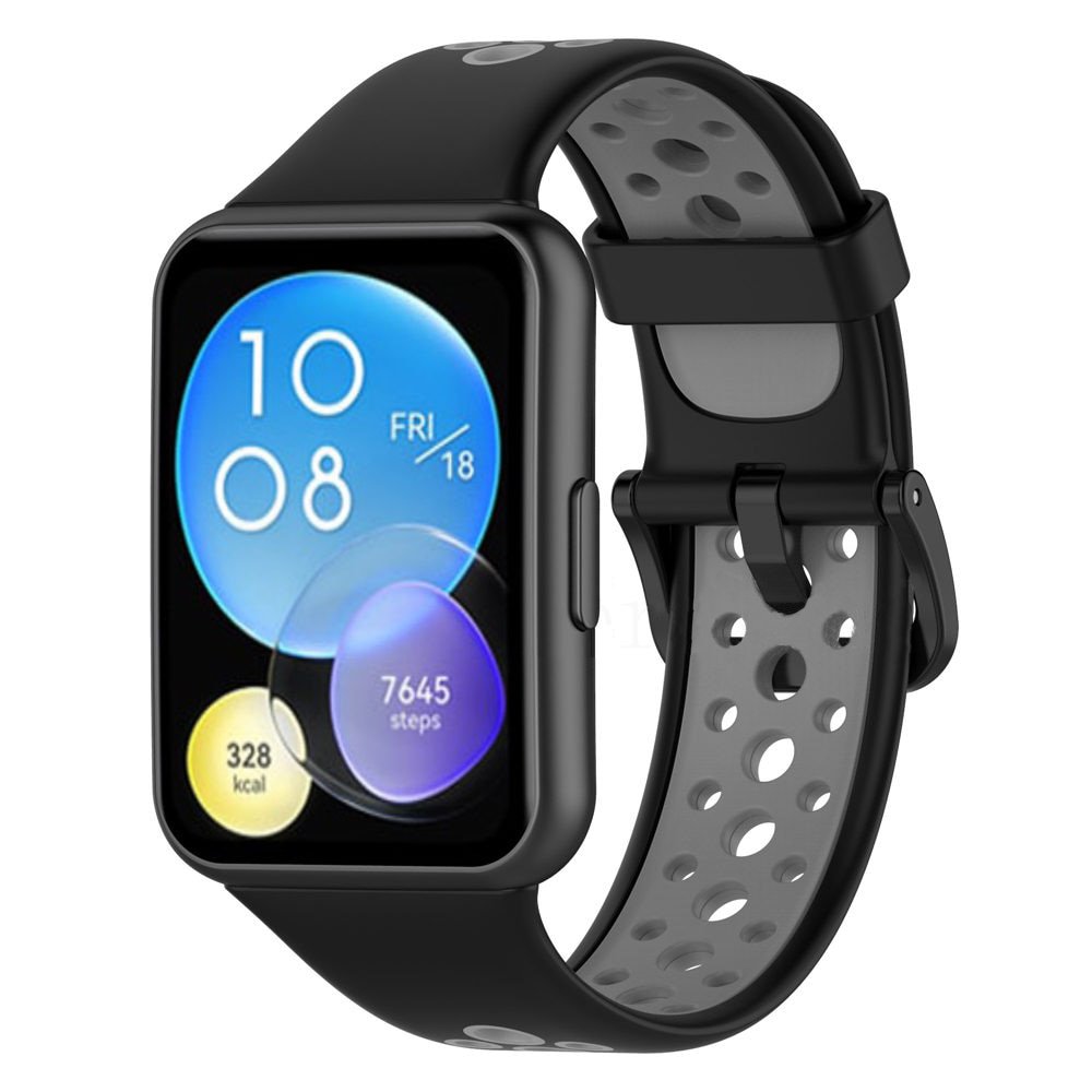 Newface Huawei Watch Fit 2 Spor Delikli Kordon - Siyah-Gri