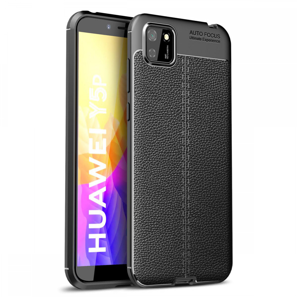 Newface Huawei Y5P Kılıf Focus Derili Silikon - Siyah