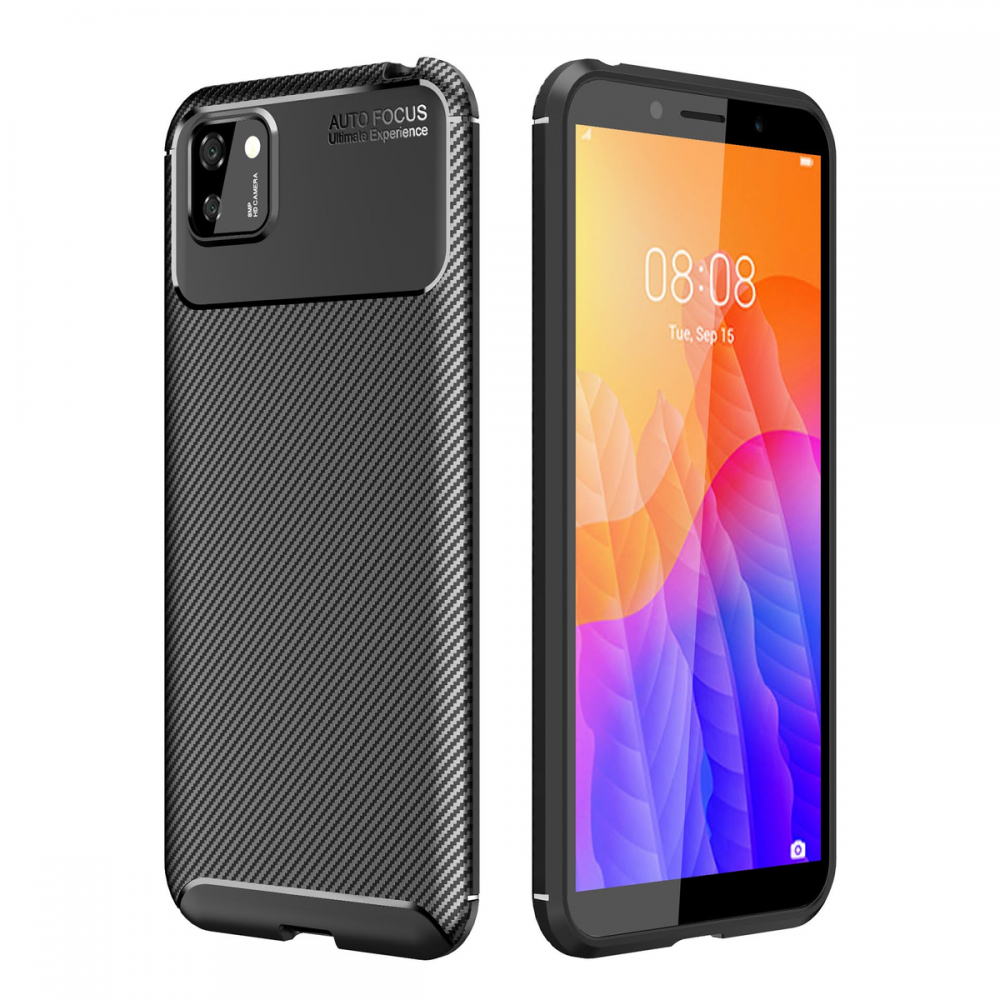 Newface Huawei Y5P Kılıf Auto Focus Karbon Kapak - Siyah