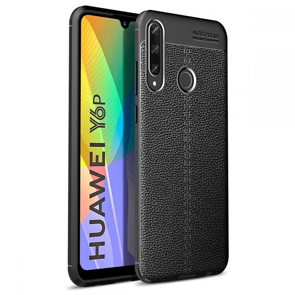 Newface Huawei Y6P Kılıf Focus Derili Silikon - Siyah