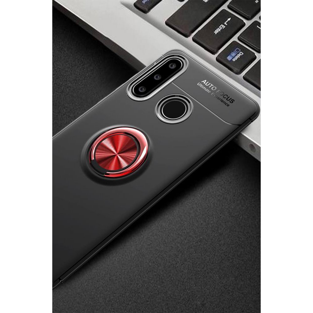 Newface Huawei Y6P Kılıf Range Yüzüklü Silikon - Siyah-Kırmızı