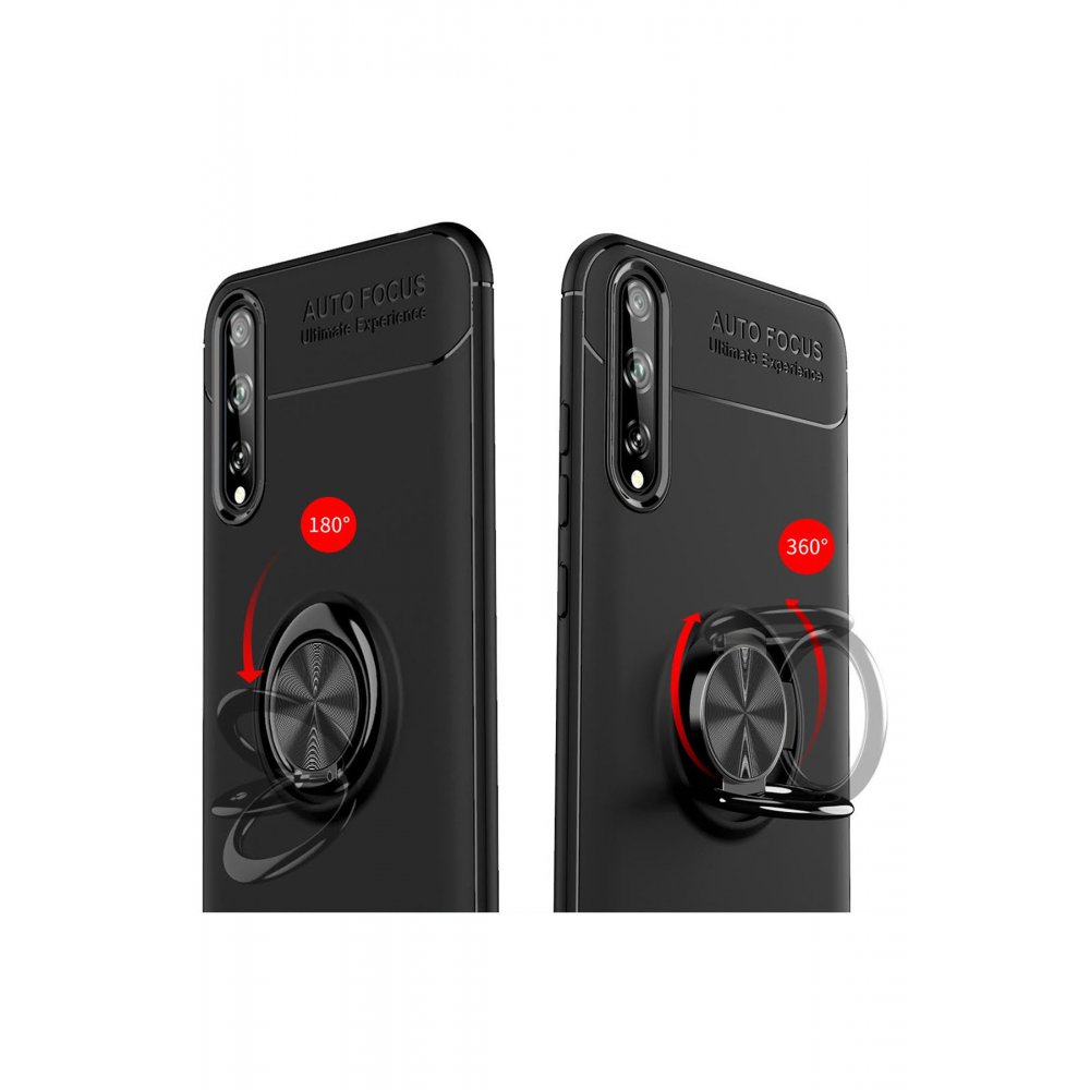 Newface Huawei Y8P Kılıf Range Yüzüklü Silikon - Siyah-Kırmızı