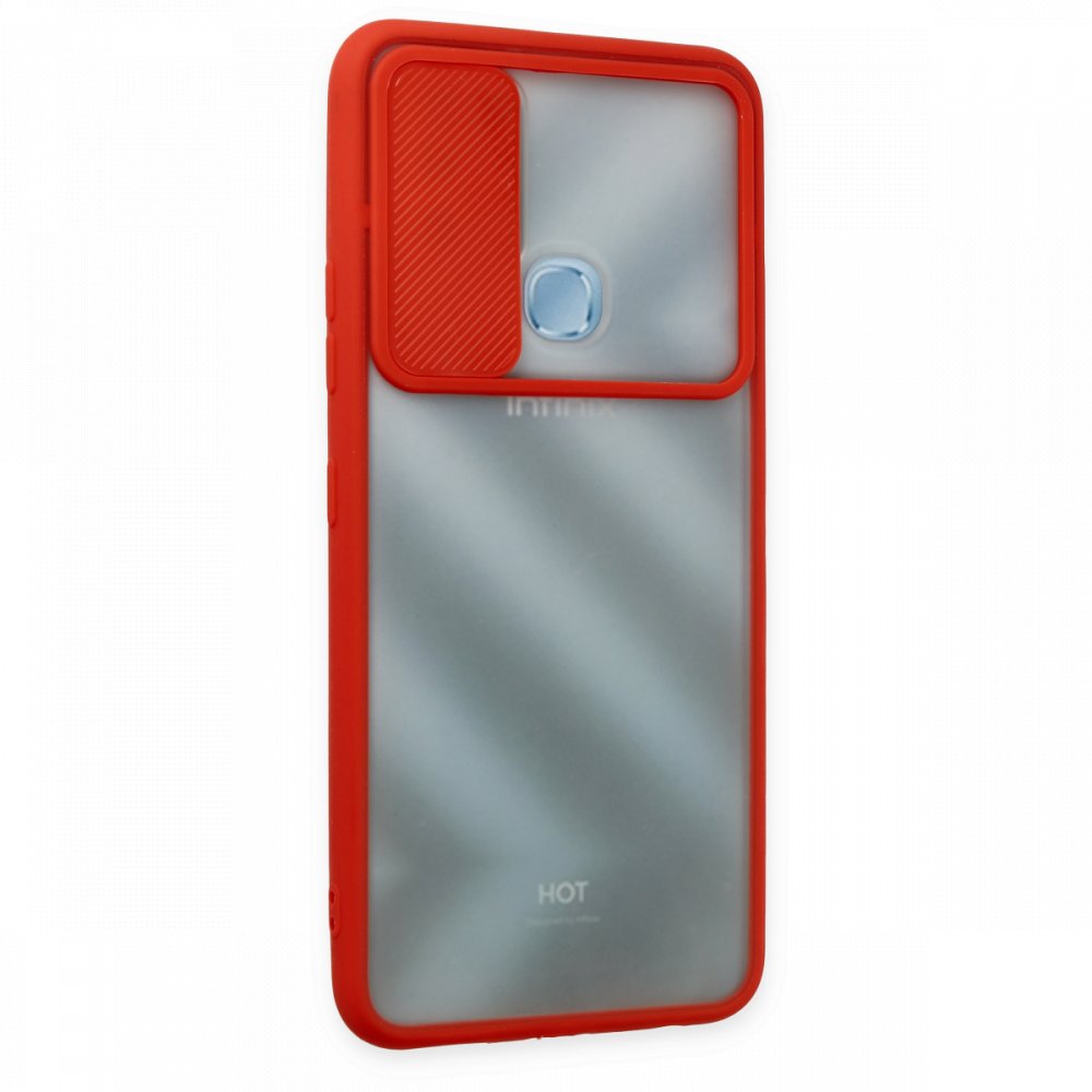 Newface İnfinix Hot 10 Kılıf Palm Buzlu Kamera Sürgülü Silikon - Kırmızı