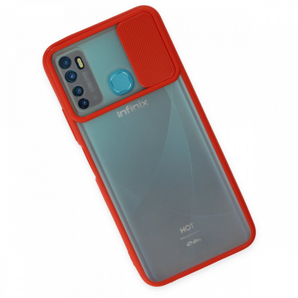 Newface İnfinix Hot 9 Kılıf Palm Buzlu Kamera Sürgülü Silikon - Kırmızı