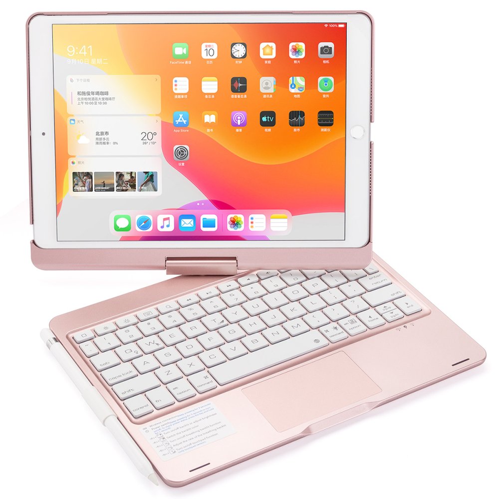 Newface iPad 10.2 (7.nesil) Kılıf Magic Dönen Klavyeli Tablet Kılıf - Pembe