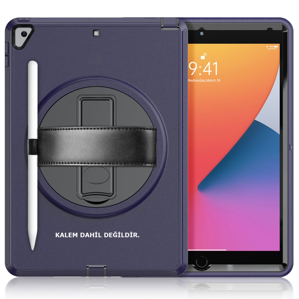 Newface iPad 10.2 (8.nesil) Kılıf Hand Strap Tablet Kılıfı - Lacivert