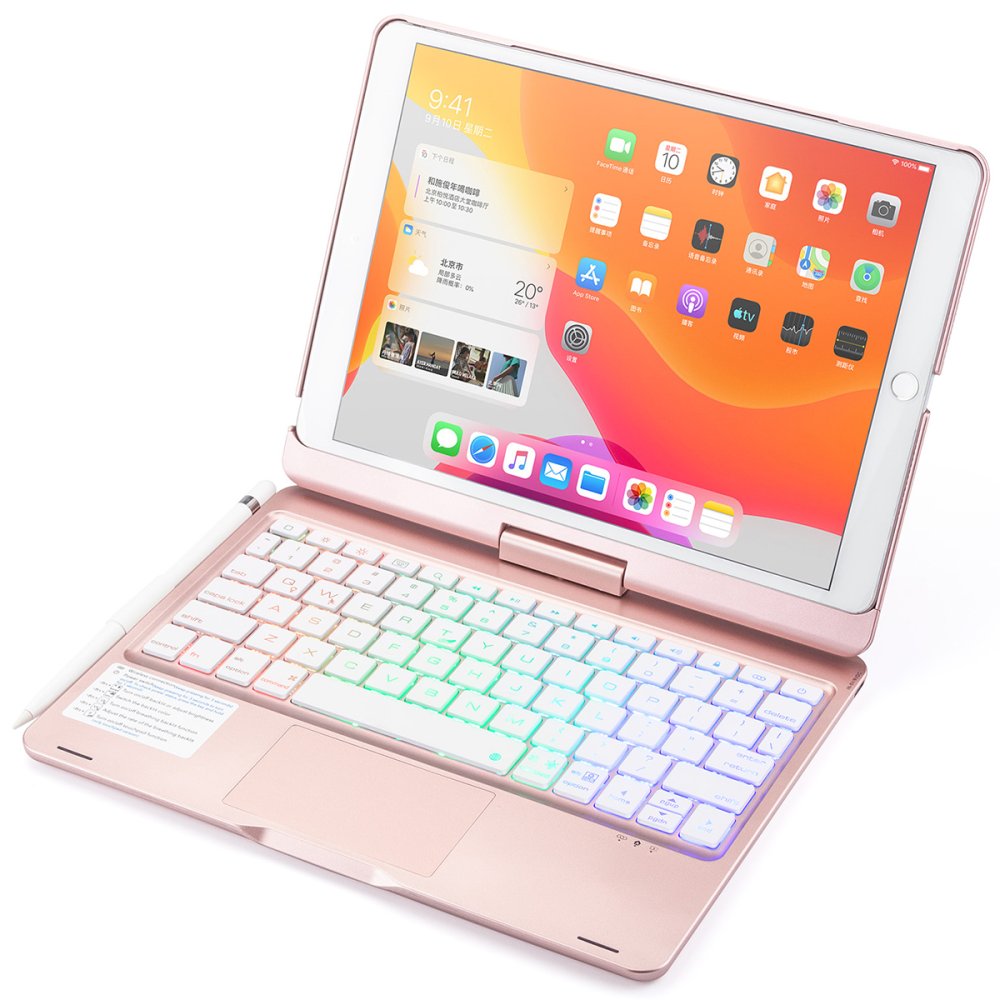 Newface iPad 10.2 (8.nesil) Kılıf Magic Dönen Klavyeli Tablet Kılıf - Pembe
