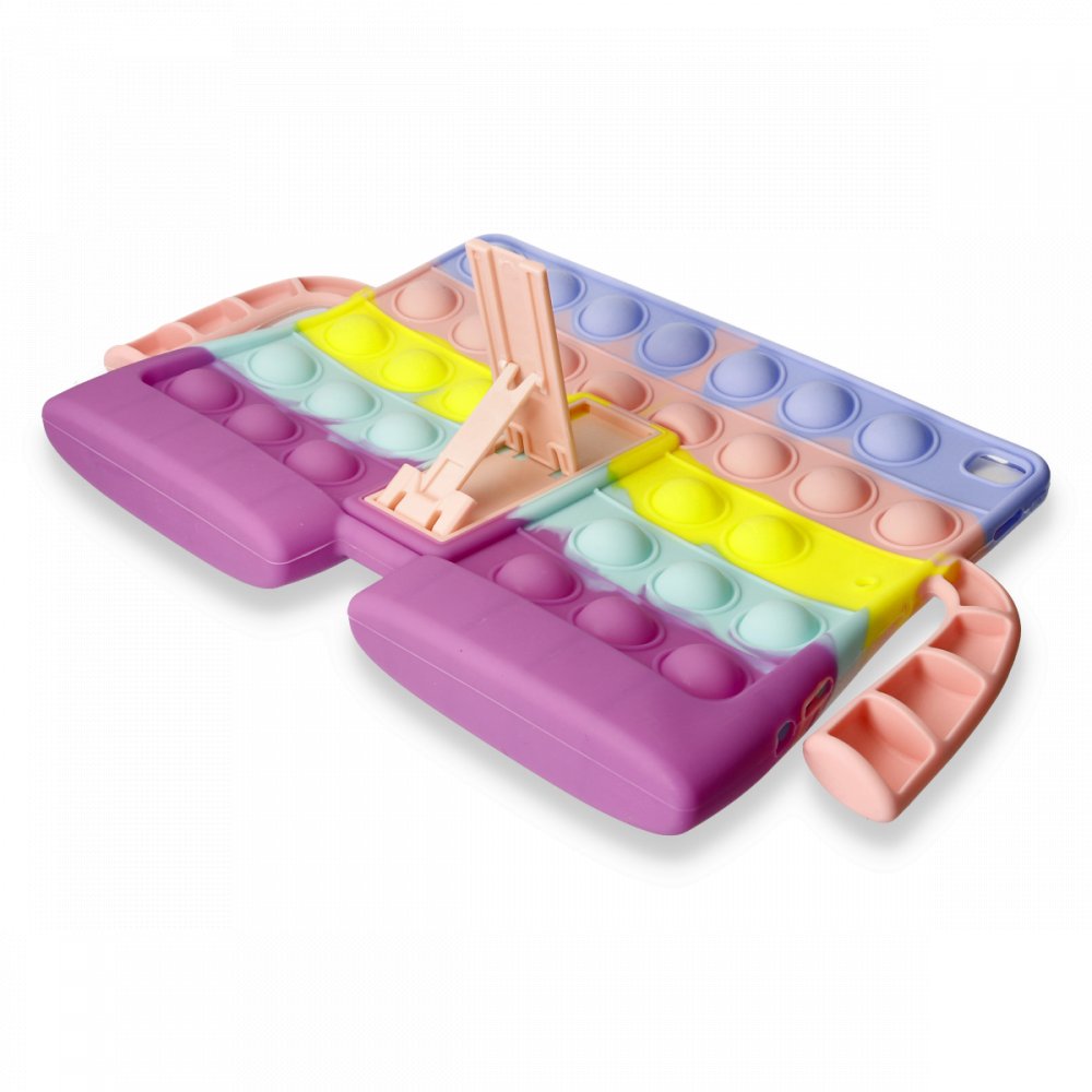 Newface iPad 10.2 (8.nesil) Kılıf Tablet Popit Standlı Silikon - Mor - Turkuaz