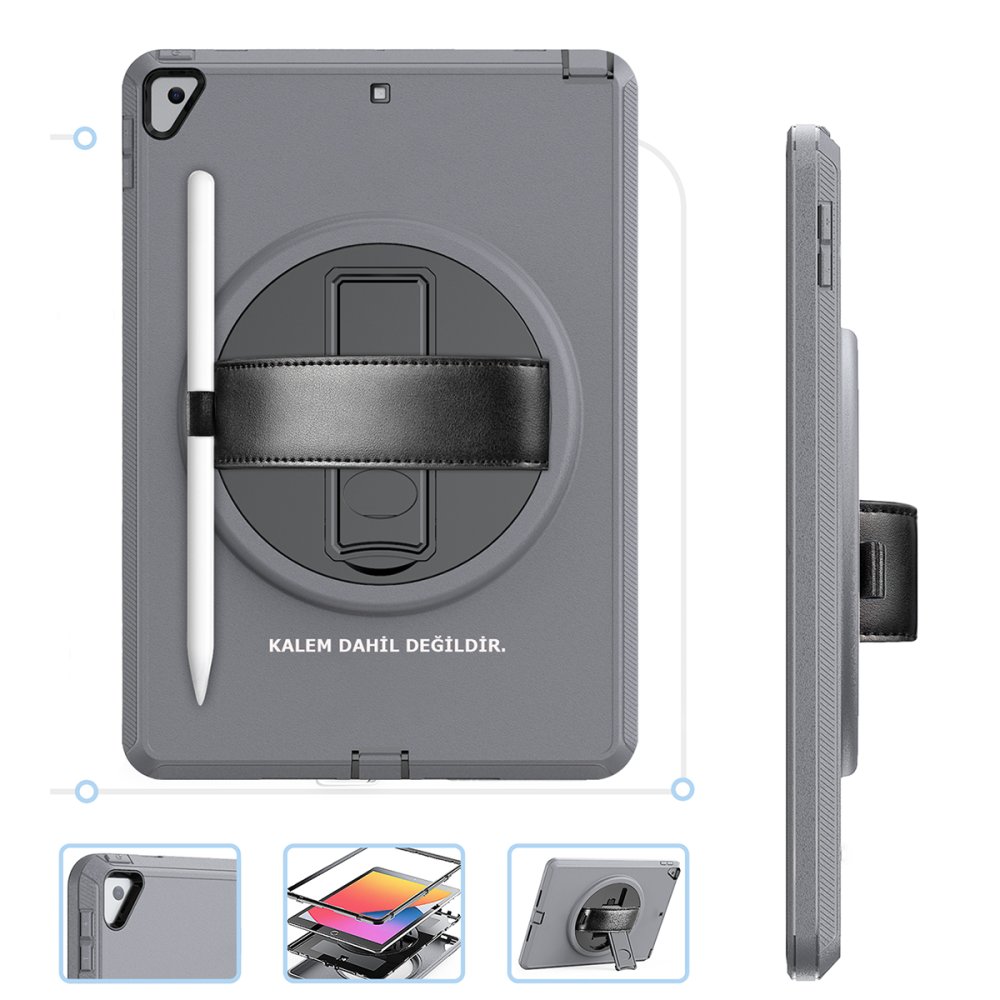 Newface iPad Air 3 10.5 Kılıf Hand Strap Tablet Kılıfı - Gri