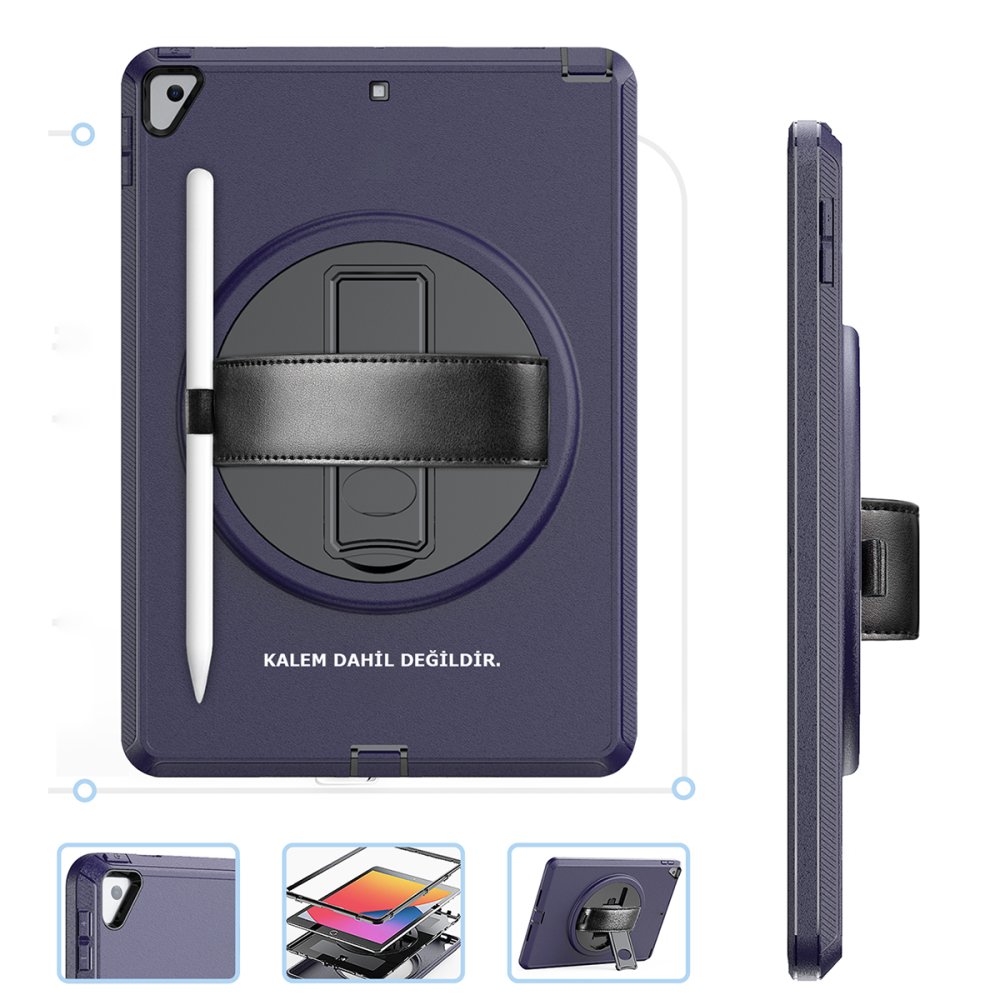 Newface iPad Air 3 10.5 Kılıf Hand Strap Tablet Kılıfı - Lacivert