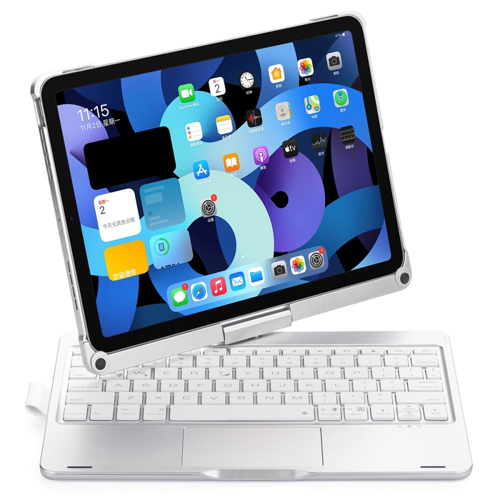 Newface iPad Air 4 10.9 Kılıf Magic Dönen Klavyeli Tablet Kılıf - Gümüş