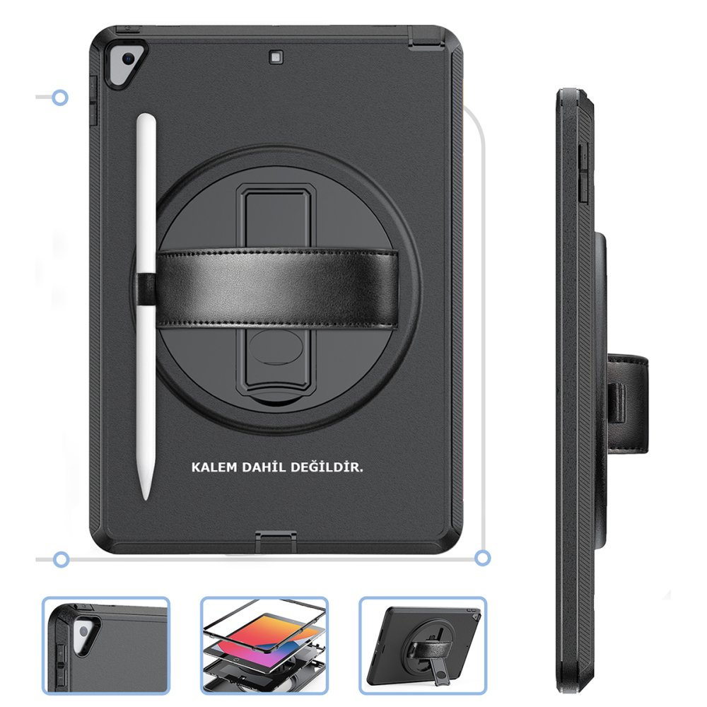 Newface iPad Pro 10.5 Kılıf Hand Strap Tablet Kılıfı - Siyah