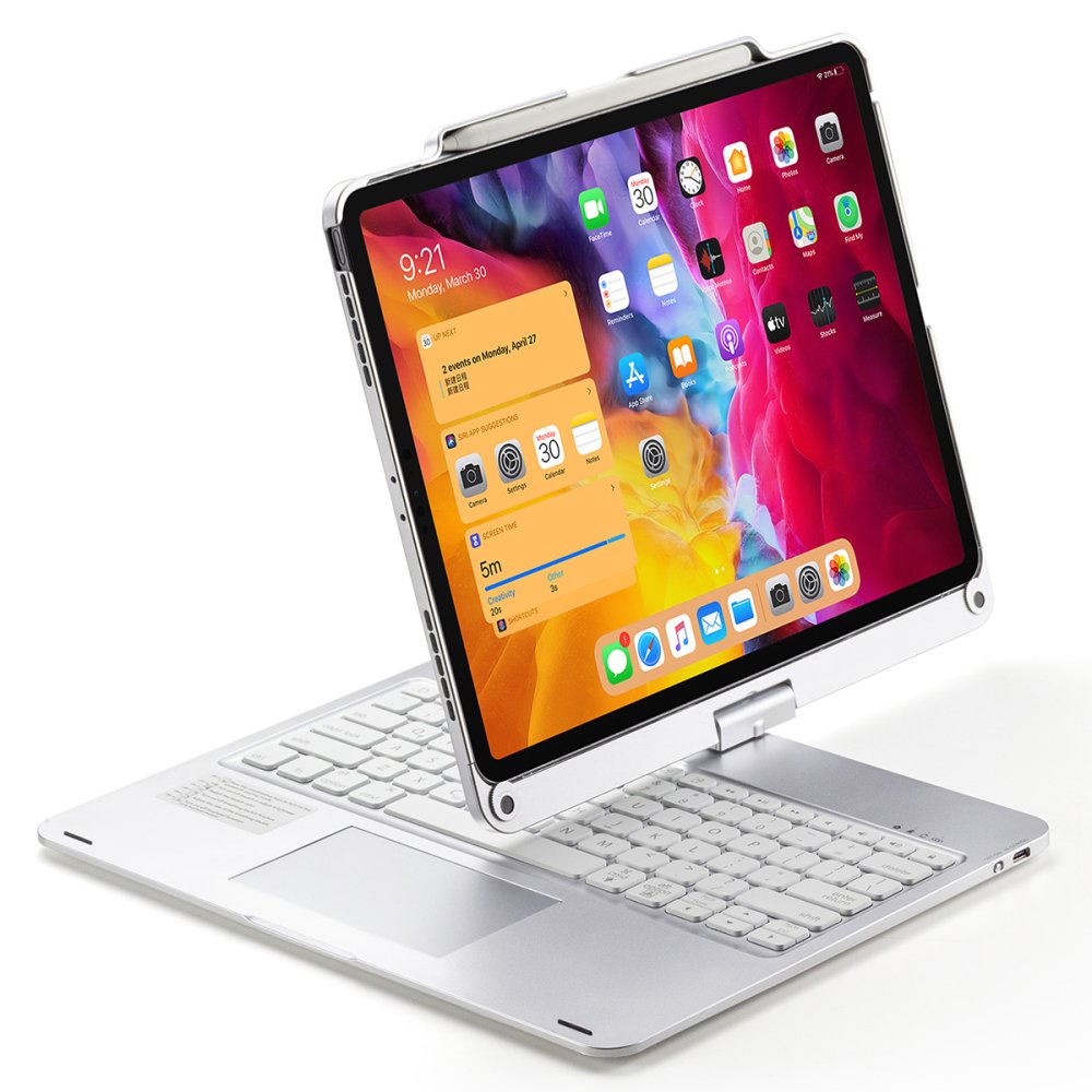 Newface iPad Pro 12.9 (2020) Kılıf Magic Dönen Klavyeli Tablet Kılıf - Gümüş