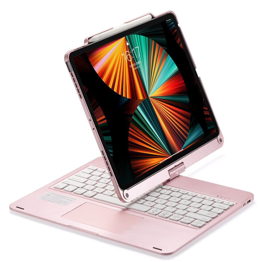 Newface iPad Pro 12.9 (2020) Kılıf Magic Dönen Klavyeli Tablet Kılıf - Pembe
