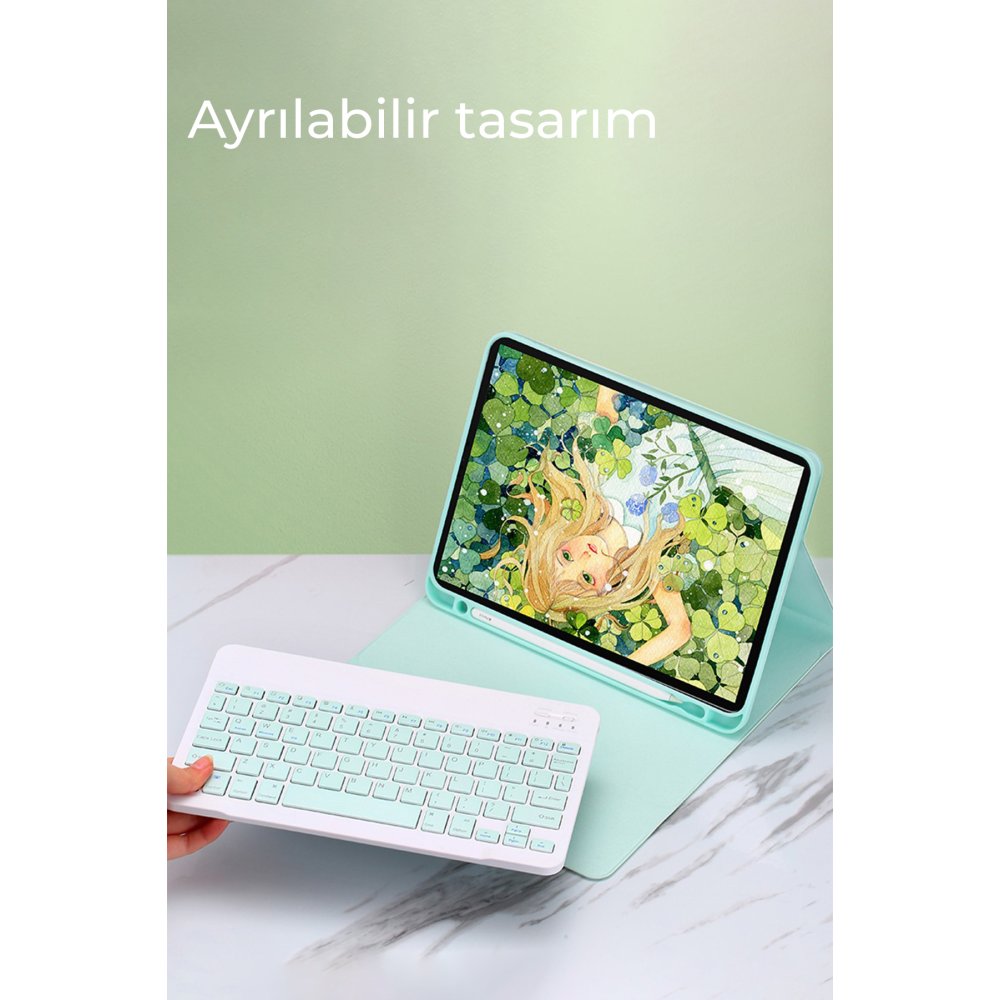 Newface iPad Pro 12.9 (2022) Kılıf KC01 Smart Klavyeli Tablet Kılıfı - Açık Yeşil