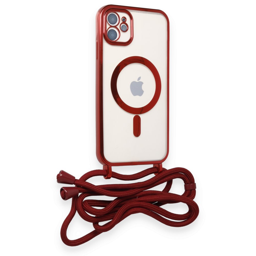 Newface iPhone 11 Kılıf Divo Lazer Askılı Magsafe Kapak - Kırmızı