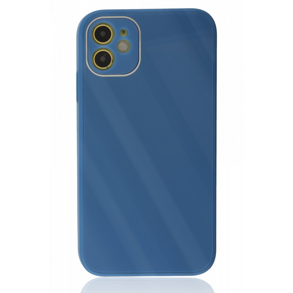 Newface iPhone 12 Kılıf Glass Kapak - Mavi