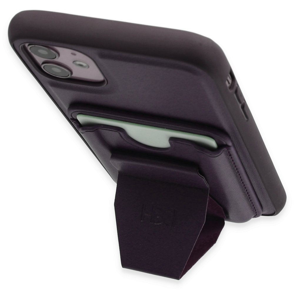 HDD iPhone 11 Kılıf HD Deri Luxury Magnet Kartvizitli Kapak - Derin Mor