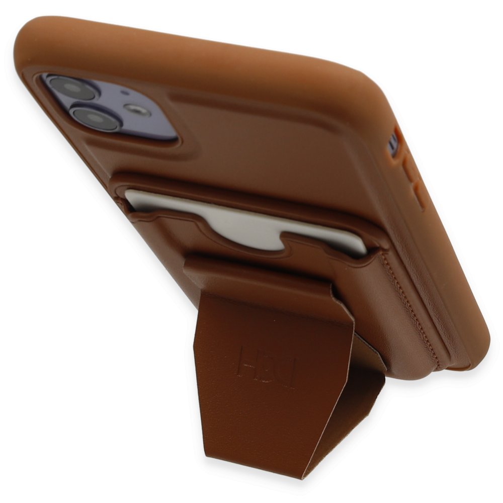 HDD iPhone 11 Kılıf HD Deri Luxury Magnet Kartvizitli Kapak - Kahverengi