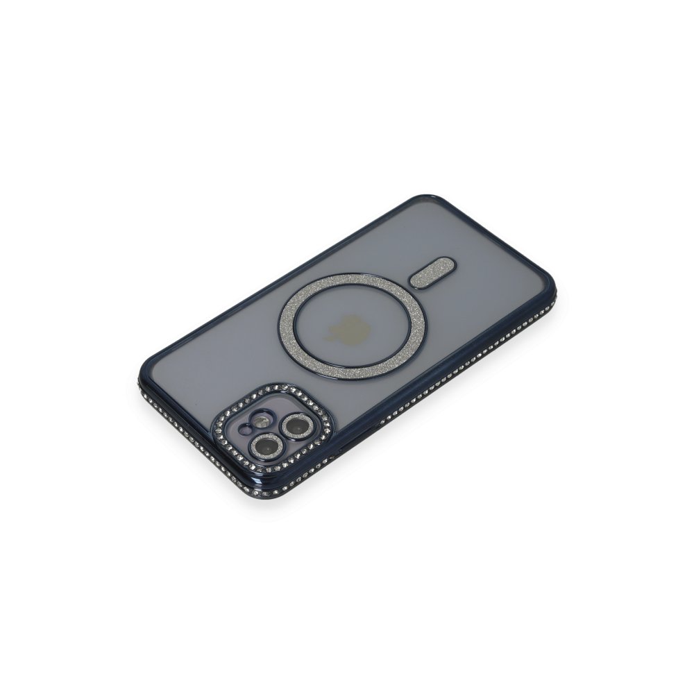 Newface iPhone 11 Kılıf Joke Simli Magneticsafe Kılıf - Lacivert