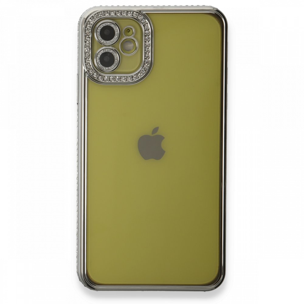 Newface iPhone 11 Kılıf Joke Taşlı Silikon - Gümüş