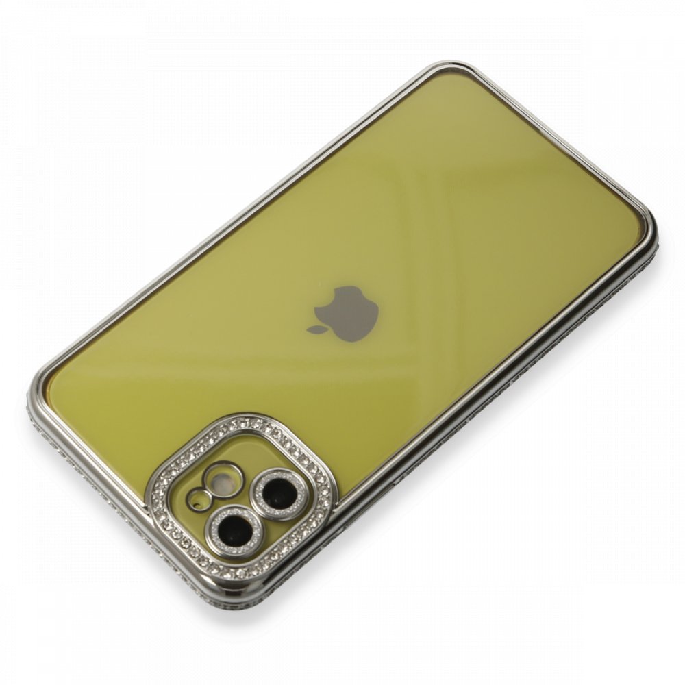 Newface iPhone 11 Kılıf Joke Taşlı Silikon - Gümüş