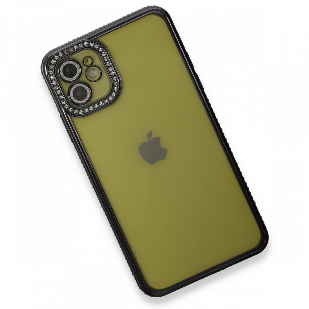 Newface iPhone 11 Kılıf Joke Taşlı Silikon - Siyah