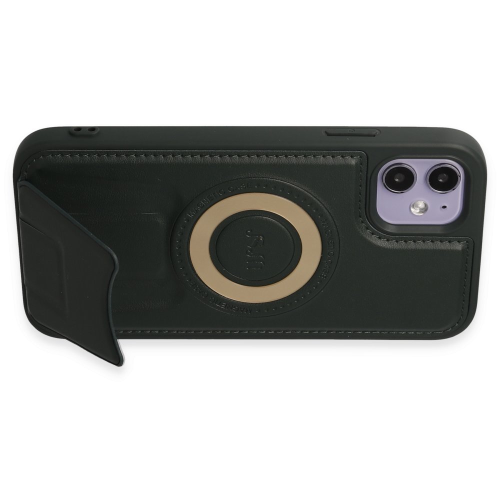Newface iPhone 11 Kılıf Merkür Magneticsafe Standlı Kapak - Koyu Yeşil
