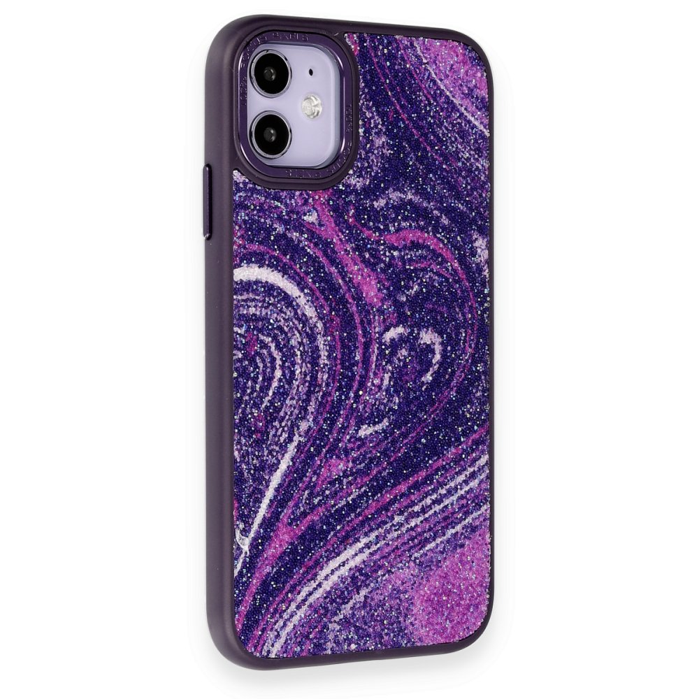 Newface iPhone 11 Kılıf Moda Simli Kapak - Derin Mor
